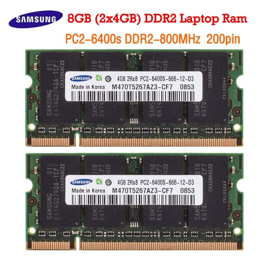 Samsung 8GB 2x4GB PC2-6400 DDR2-800 Laptop Memory SODIMM for Dell Latitude E6400