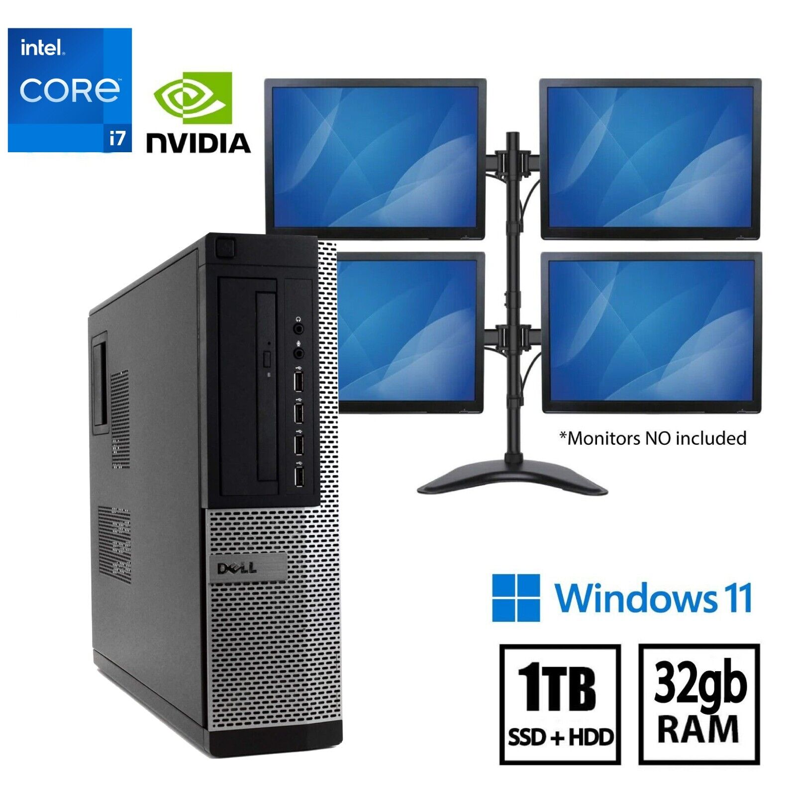 DELL TRADING COMPUTER i7 NVIDIA 4k 4M 32GB RAM 1TB SSD+HDD WINDOWS 11 PRO SALE