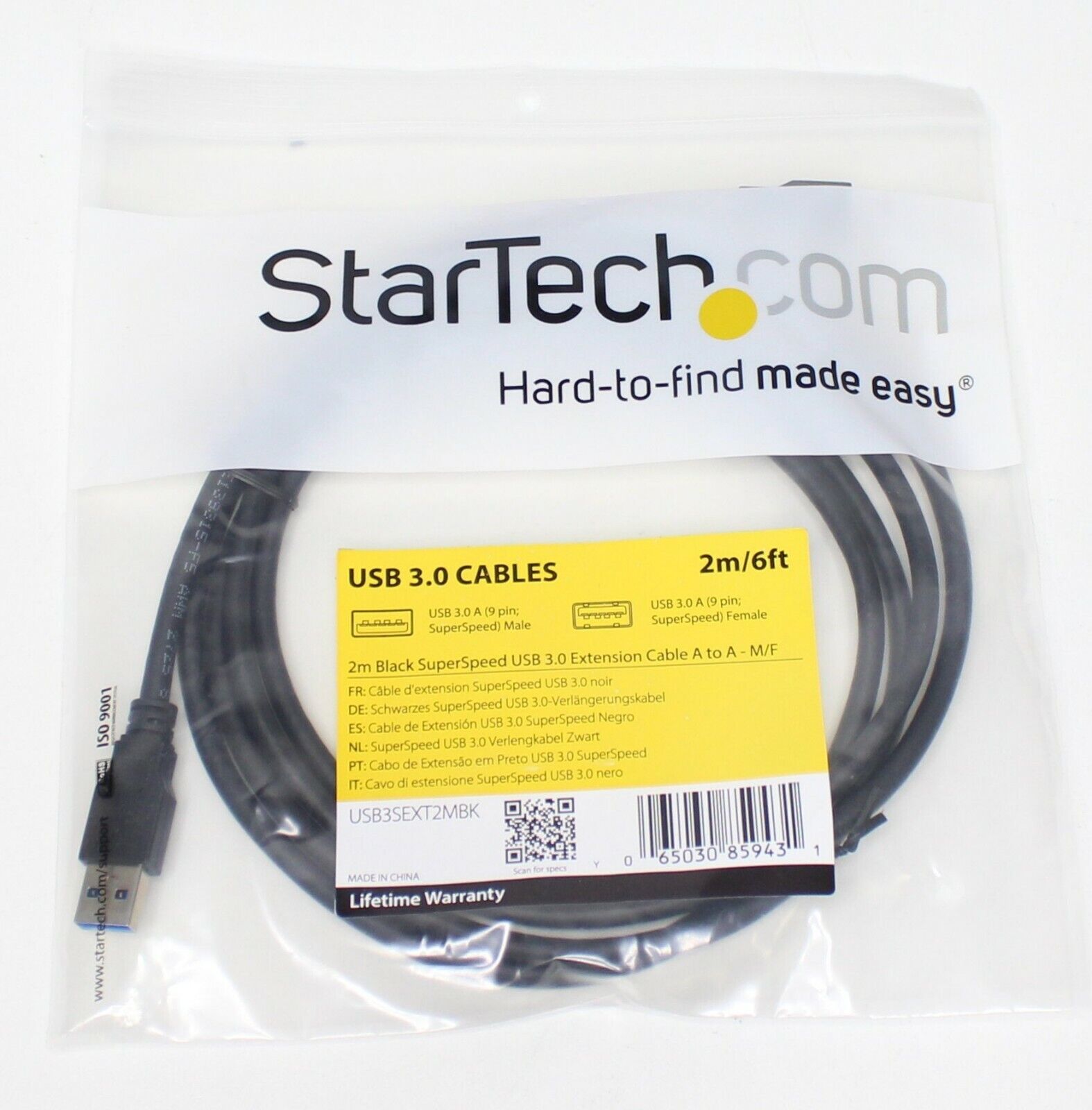 StarTech USB3SEXT2MBK 2m Black SuperSpeed USB 3.0 Extension Cable A to A - M/F