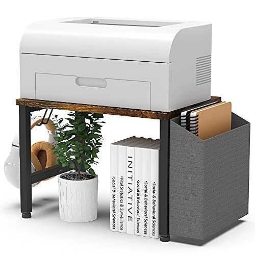 Vintage Wood Desktop Printer Stand Holder with Storage Bin Hook for Home Offi...