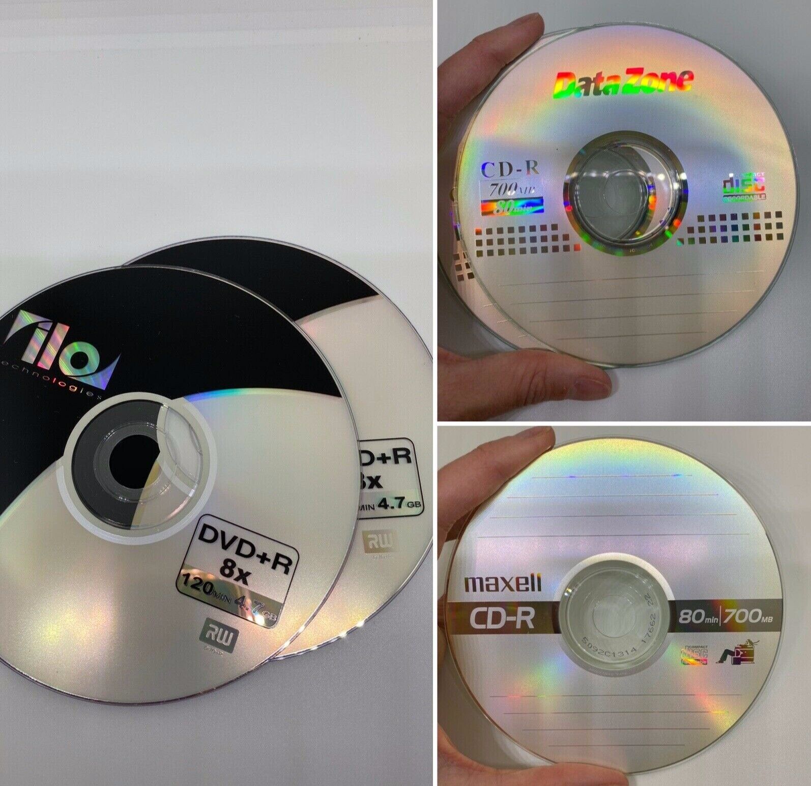 Lot (5) Discs 3 CR-R 700MB 80min Recordable & 2 DVD+RW 120min 4.7GB Maxell / ilo