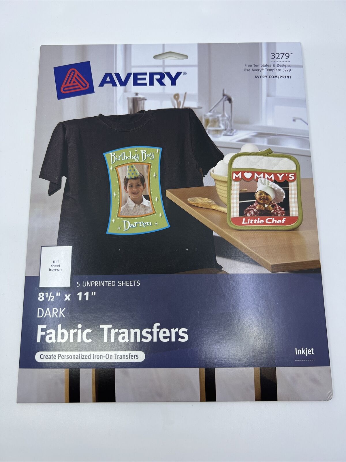 Avery Light Fabric Transfers for Inkjet Printers 8 1/2 x 11 Dark #3279