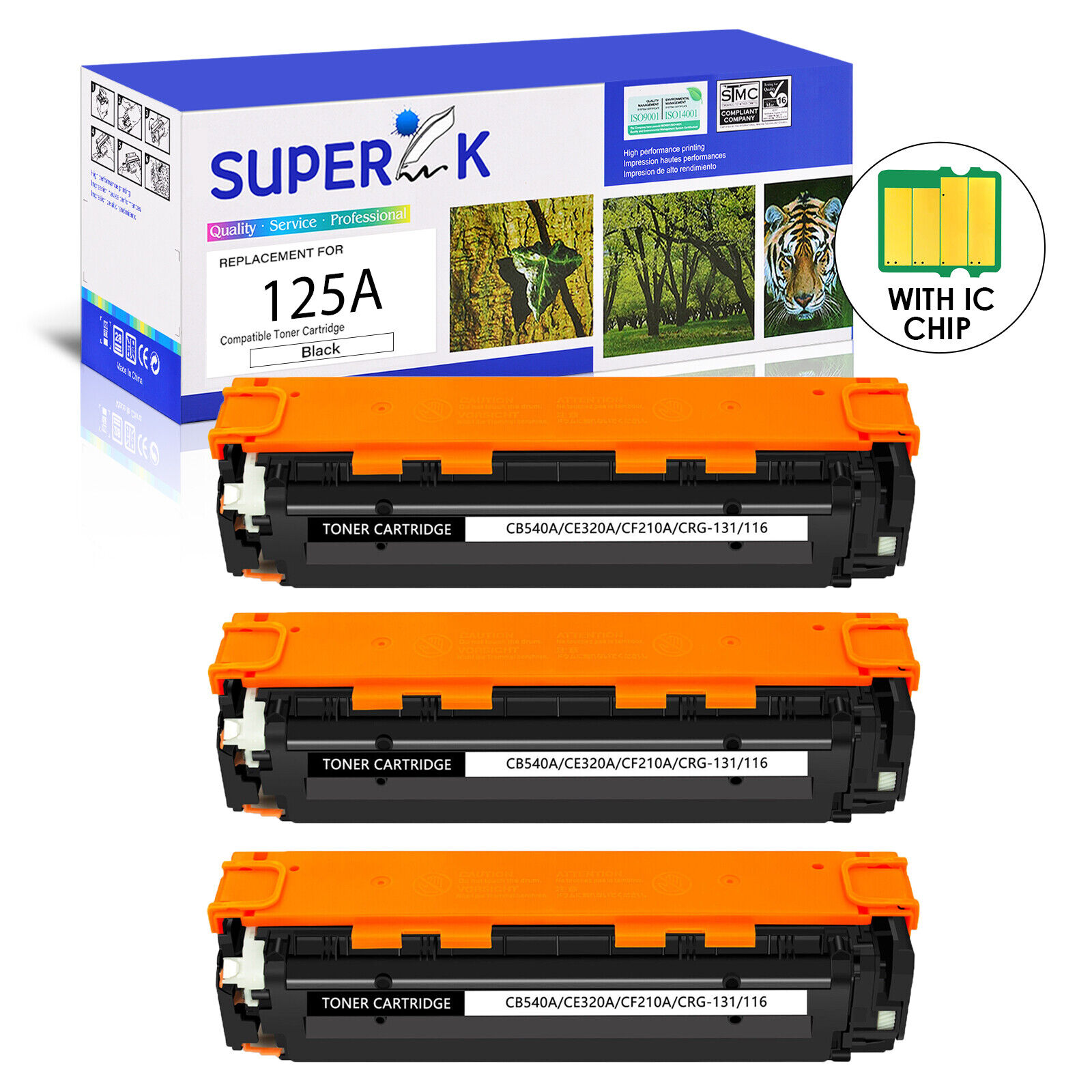 3PK CB540A Black Toner Cartridge For HP 125A Color LaserJet CP1215 CP1515 CP1518