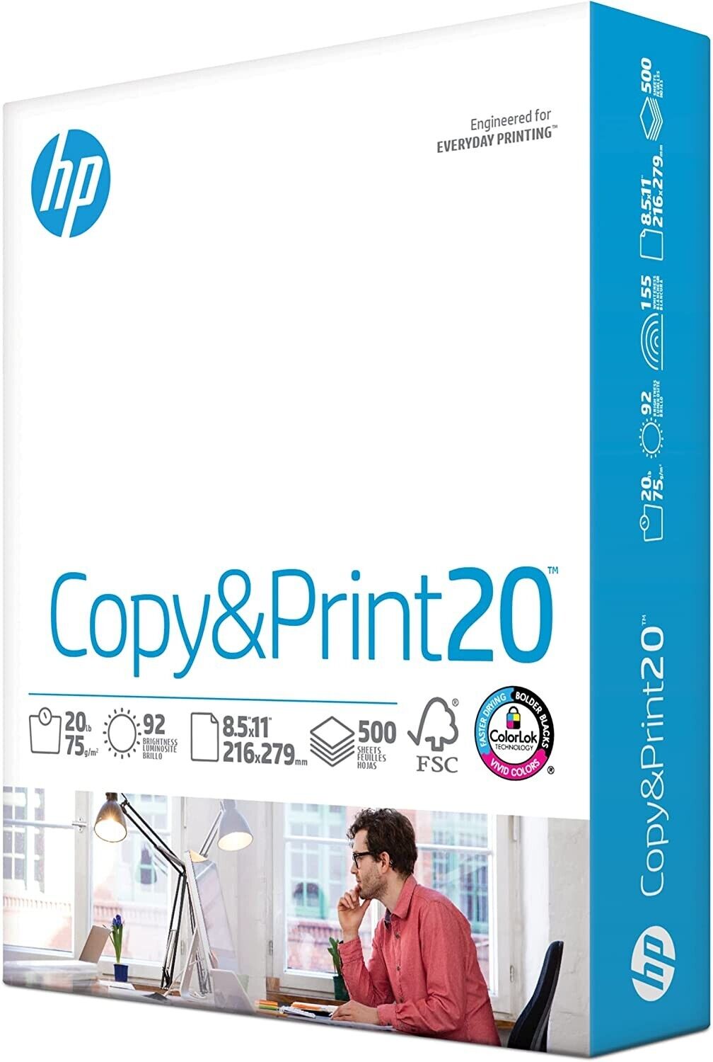 HP Printer Paper Office 20 8.5 x 11 Copy Print Letter Size 1 Ream 500 Sheets