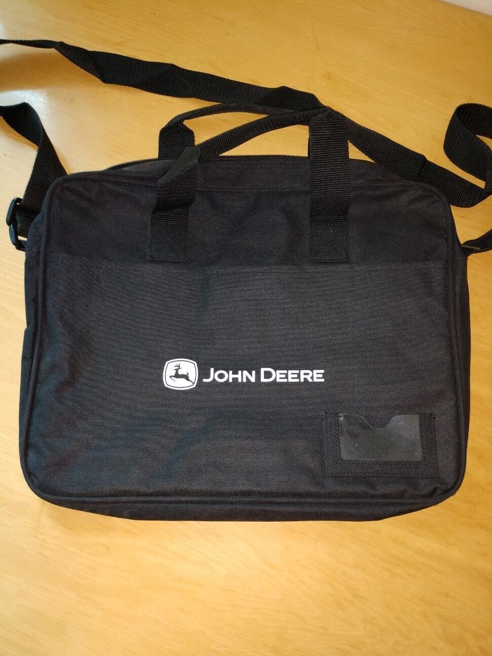 Black John Deere Laptop Bag with White JD Logo and Clear ID window 
