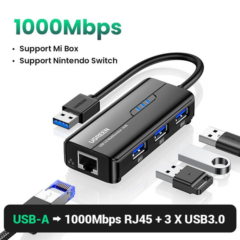 UGREEN USB 3.0 Ethernet Adapter 1000Mbps USB RJ45 USB HUB for Laptop Windows 