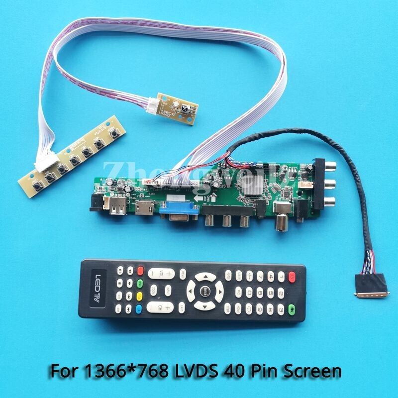 For B156XW03 V0/V1/V2 LVDS 1366x768 HDMI+AV+USB 40-Pin DVB-T2/C Driver Board Kit