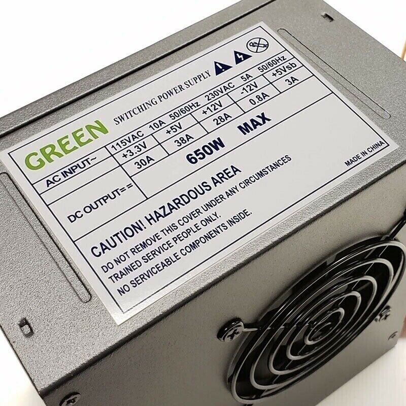 Brand NEW--Green 650w-MAX BLACK Dual Fan ATX Power Supply 20+4Pin, SATA & PCIe