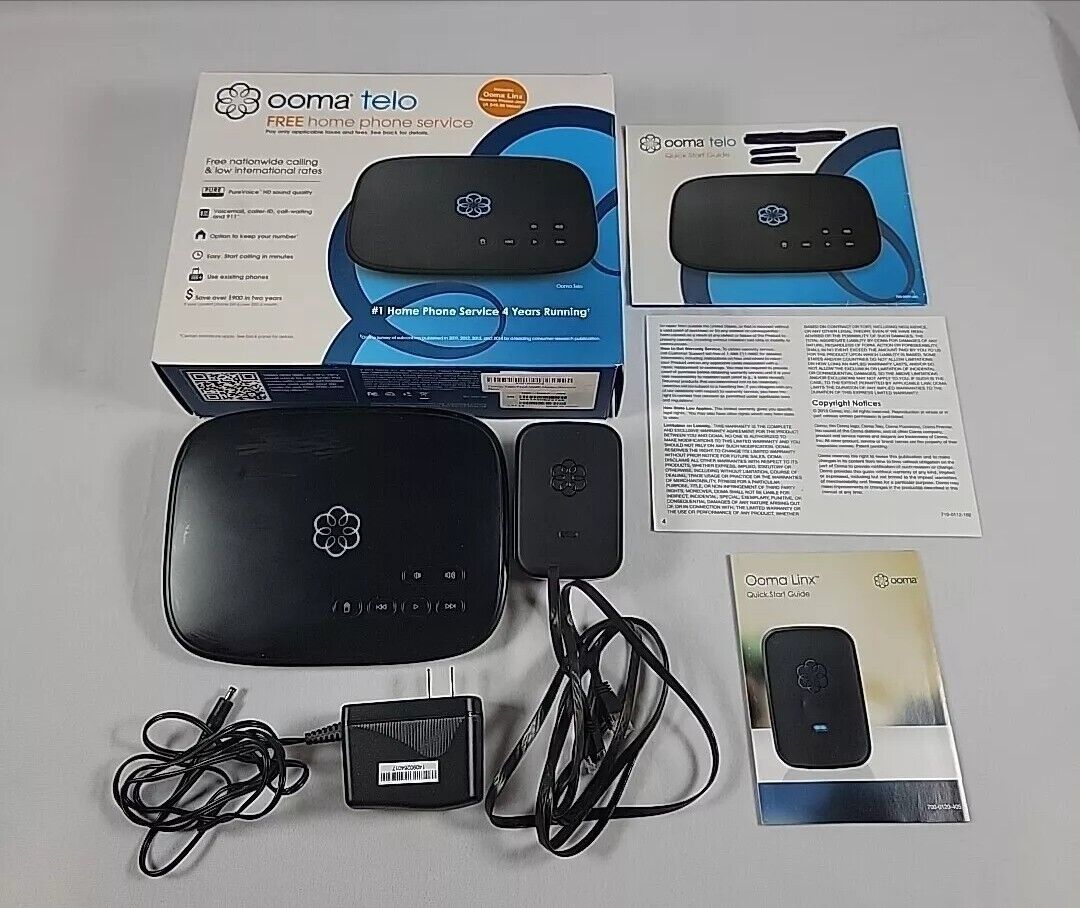 Ooma Telo Free Home Phone Service VoIP Phone With Ooma Linx All Accessori- Black