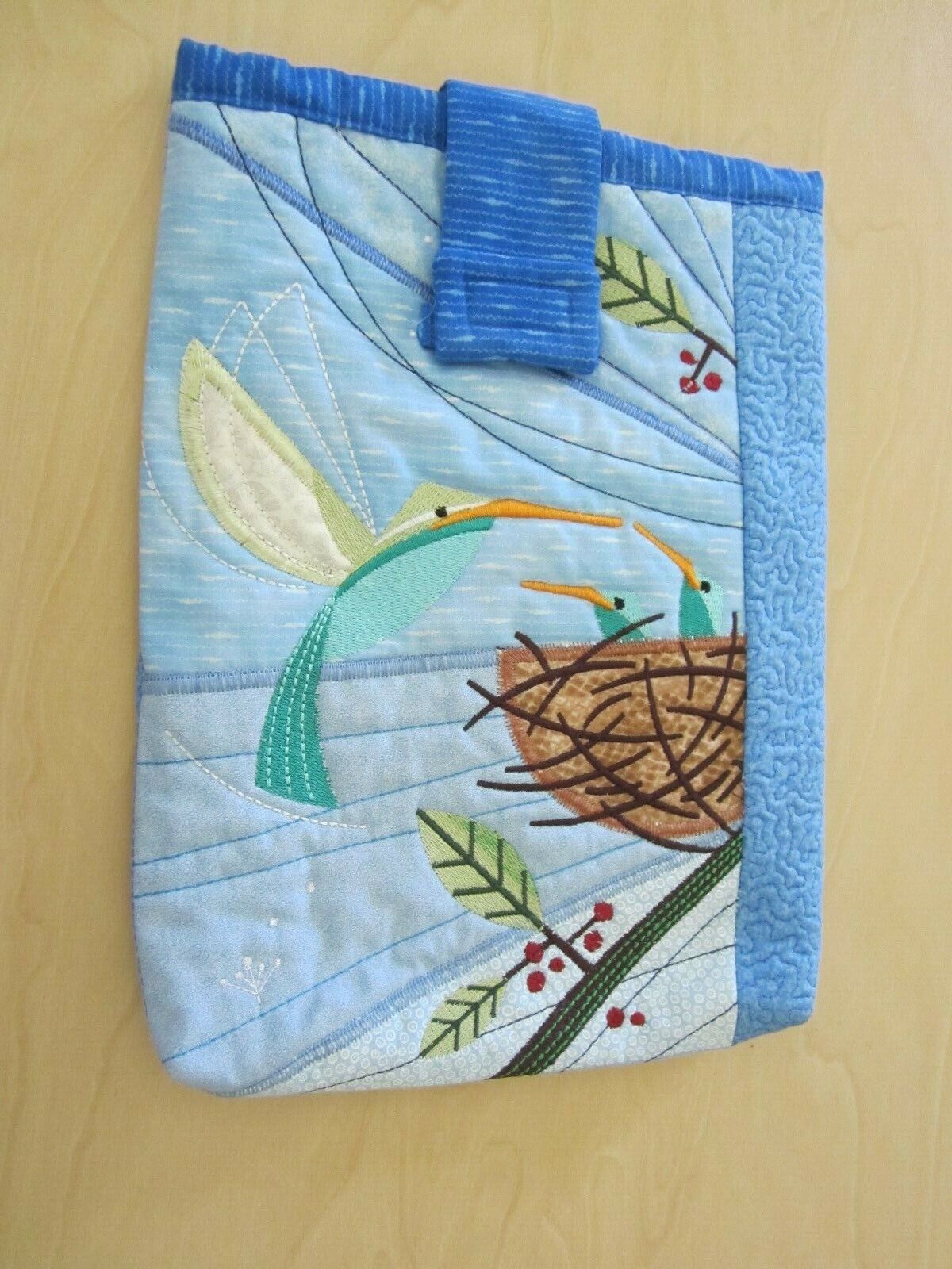 REDUCE Unique Handcrafted Quilt Cotton Tablet / IPad Case embroidered bird nest