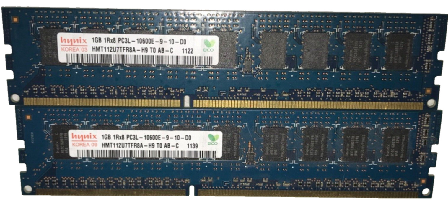 (Lot of 2) Hynix HMT112U7TFR8A-H9 1GB 1Rx8 PC3L-10600E-9-10-D0 Memory RAM