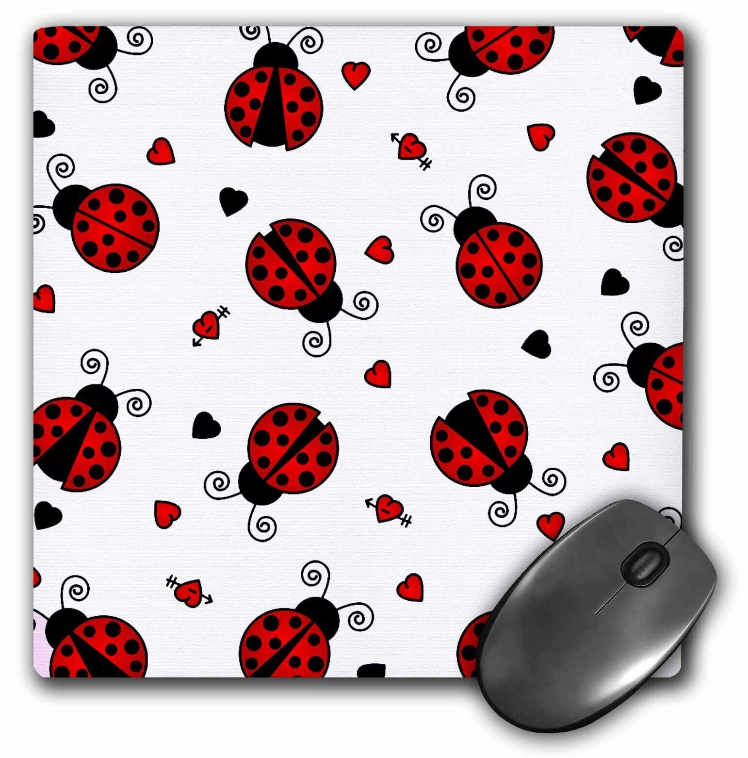 3dRose Love Bugs Red Ladybug Print with Hearts MousePad