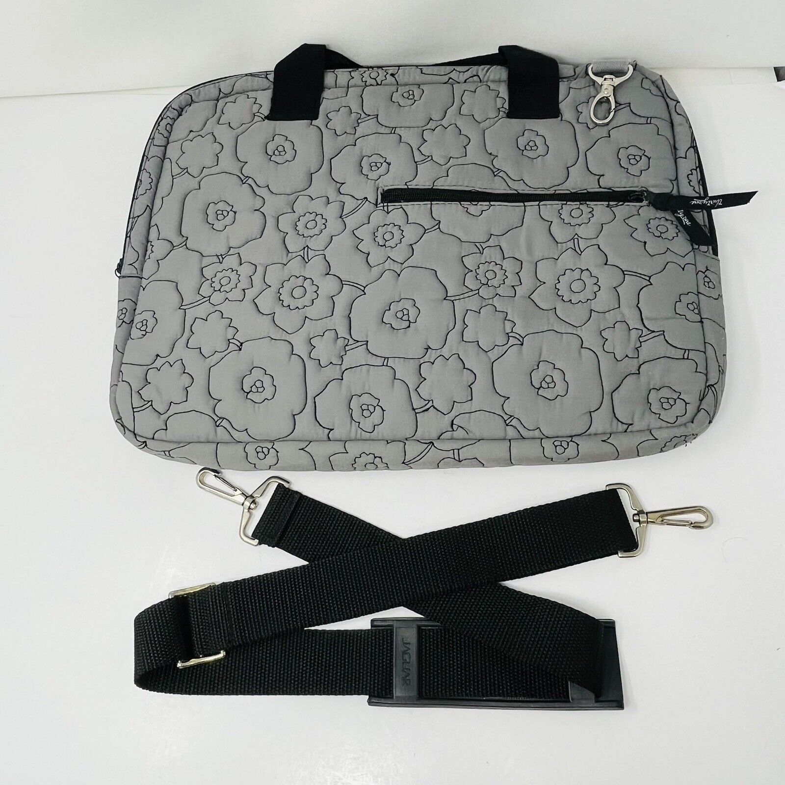 Thirty One 31 Gray Quilted Poppy Floral Computer Laptop Carrying Bag