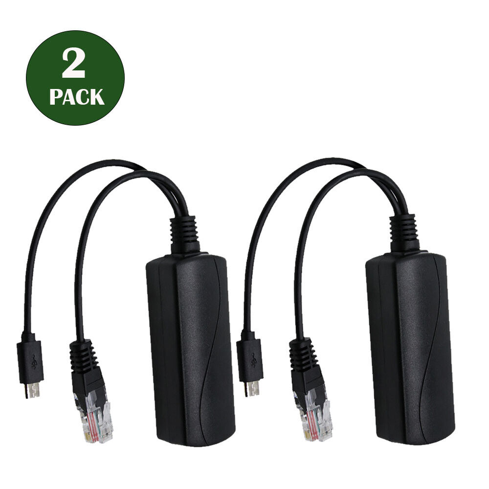 2pcs PoE Splitter 48V to 5V 2.4A Micro-USB Adapter IEEE 802.3af IP Camera & More