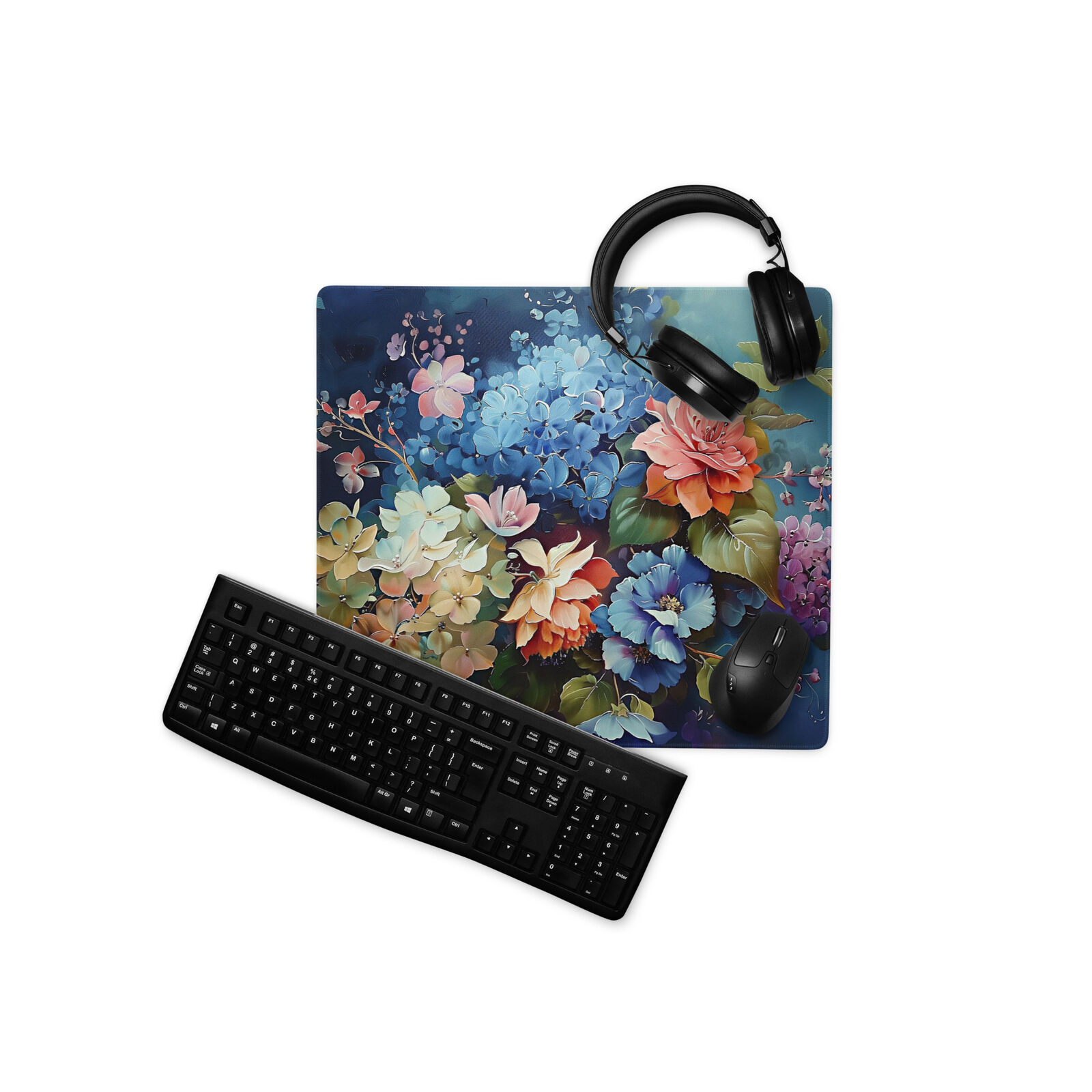 Hydrangeas Gaming Mouse Pad, Floral Mousepad, Roses Extended Deskmat