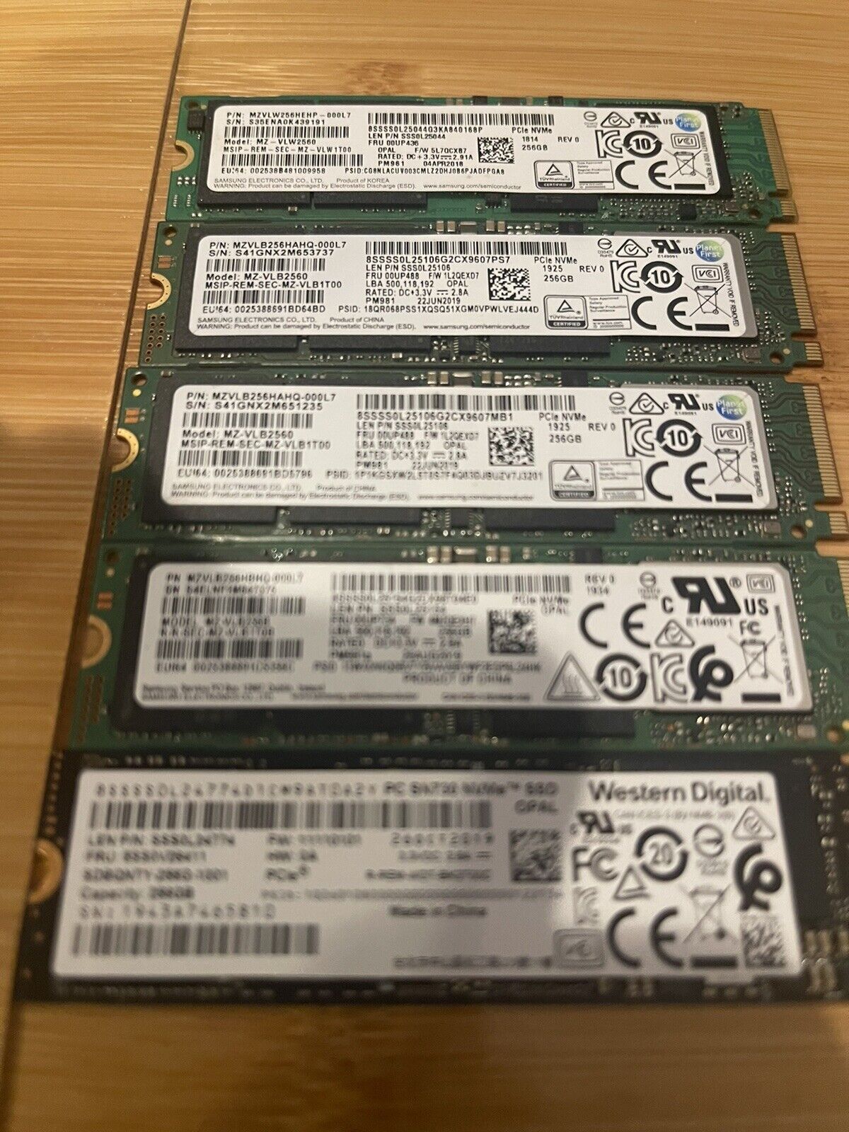 Lot Of 5 - MIXED 256GB NVMe SSD
