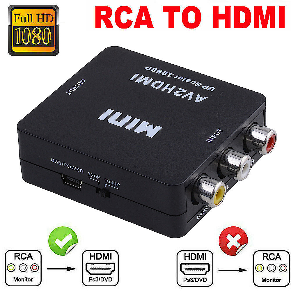 Mini Composite AV CVBS 3RCA to HDMI Video Converter Adapter 720p 1080p Upscaler