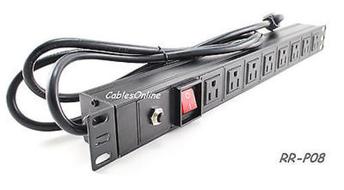 8-Outlet 19-inch Rackmount 15Amp Power Strip with Overload Protection & 6ft Cord