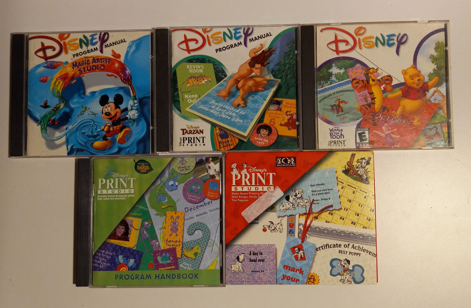 Vintage Disney Print Studio PC Lot of 5: Tarzan-Pooh-Bug\'s Life-101 Dalmations
