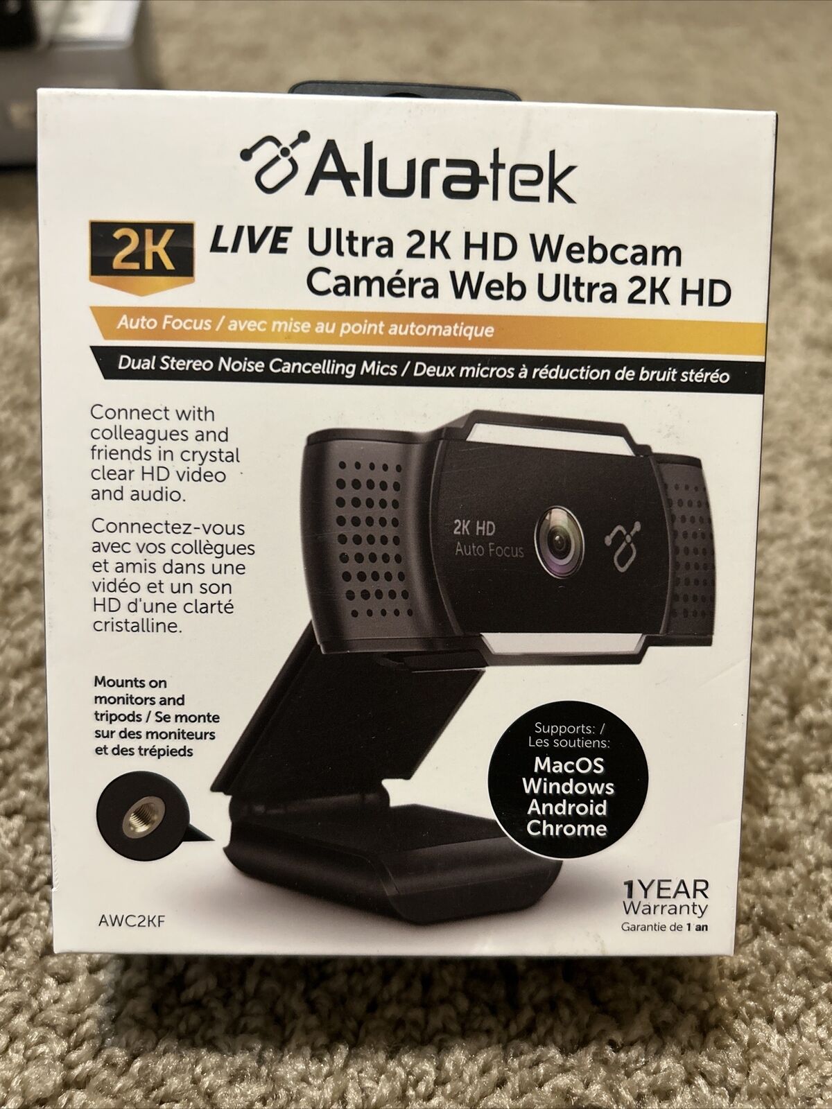 Aluratek - 2K Ultra HD Live Broadcast Webcam - Black - Factory Sealed