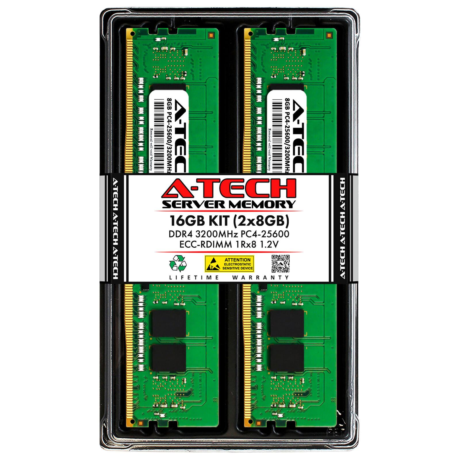 A-Tech 16GB 2x 8GB 1Rx8 PC4-25600R DDR4 3200 MHz ECC REG RDIMM Server Memory RAM