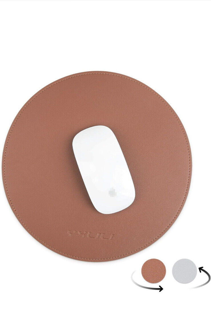 Mouse Pad, Double-Sided Mouse Pads round PU Leather Mouse Mat 9.8”x9.8” Grey