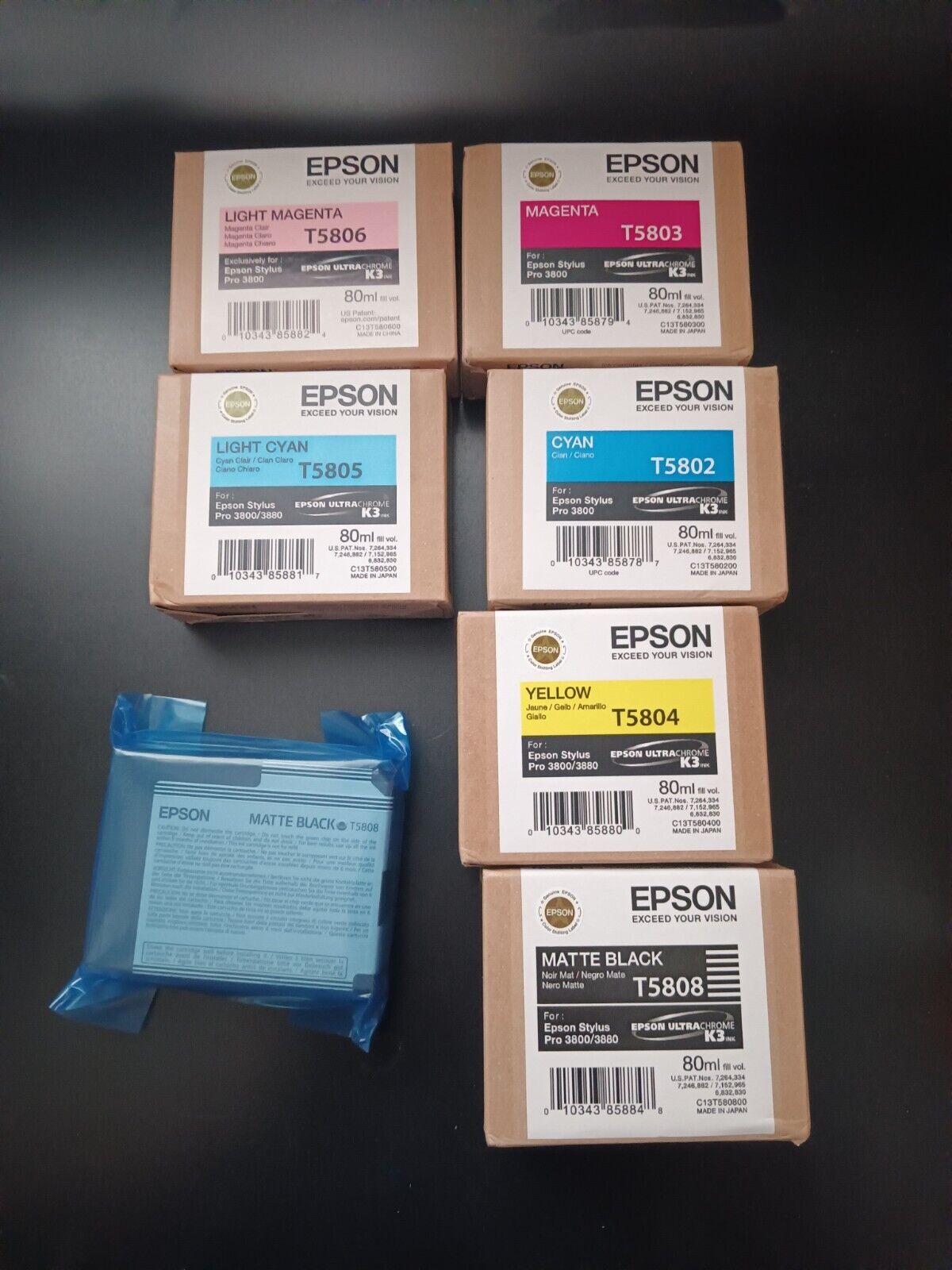 7 Epson Stylus Pro 3800 ink Cartridges Expired Ink 2011 Brand New Sealed