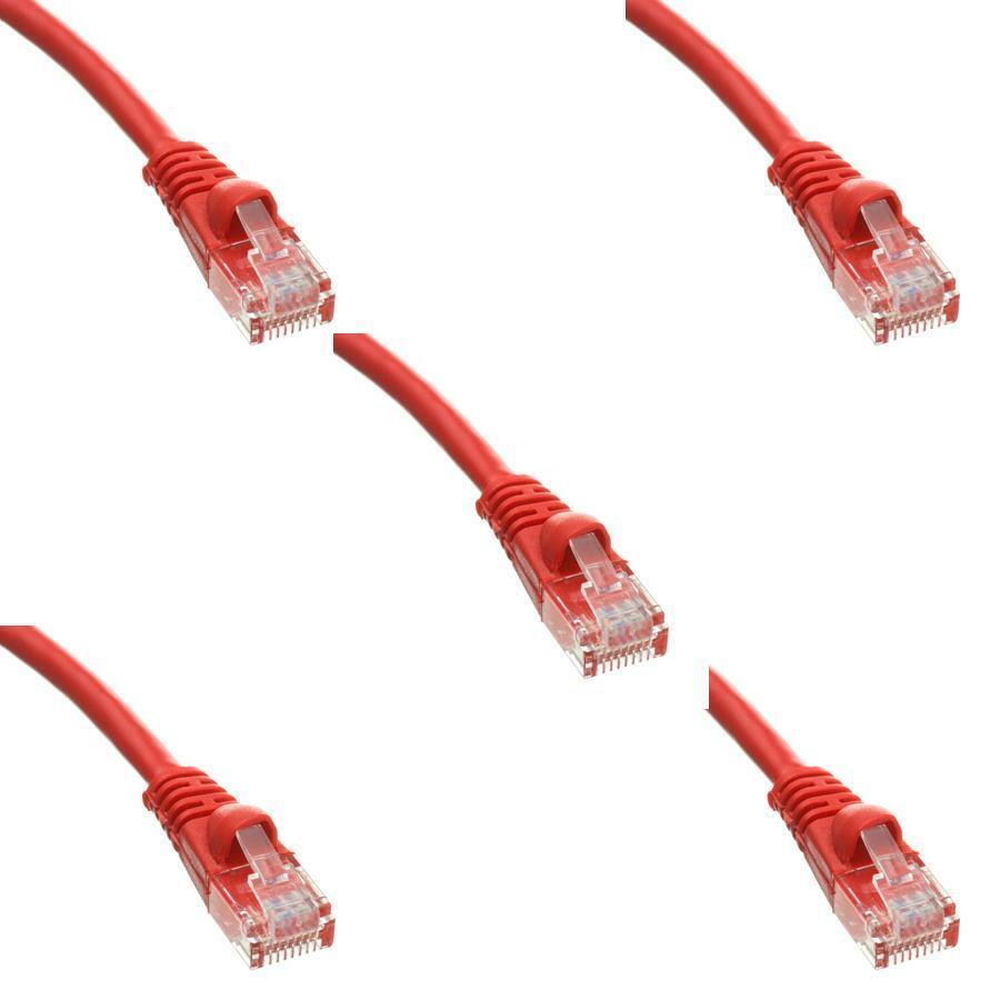 Pack of 5 Cables Snagless 200 Foot Cat5e Red Network Ethernet Patch Cable