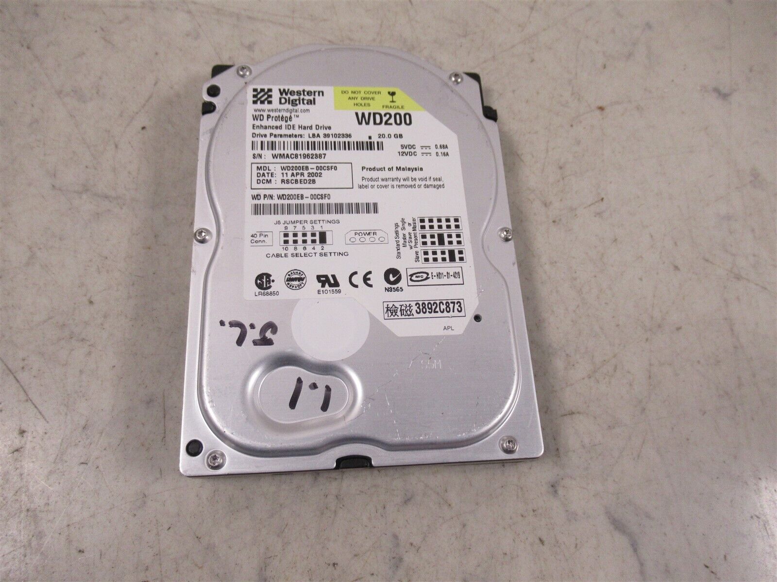 Western Digital WD Protege Enhanced IDE Hard Drive WD200 20GB WD200EB-00CSF0