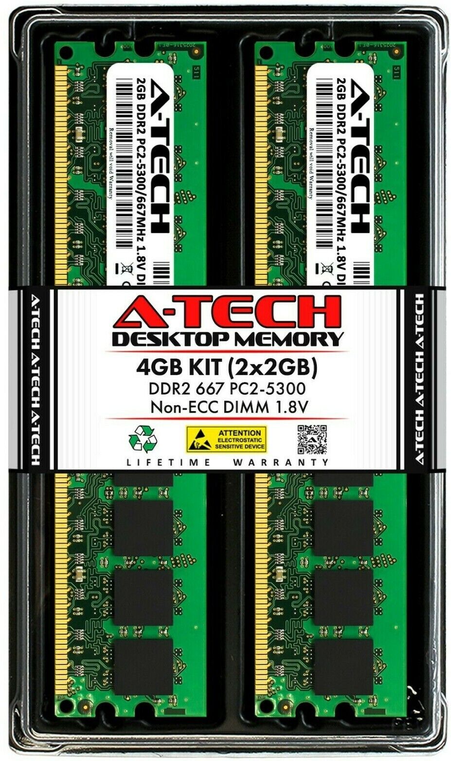 A-Tech 4GB 2 x 2GB PC2-5300 Desktop DDR2 667 MHz 240pin DIMM Memory RAM 2x 2G 4G