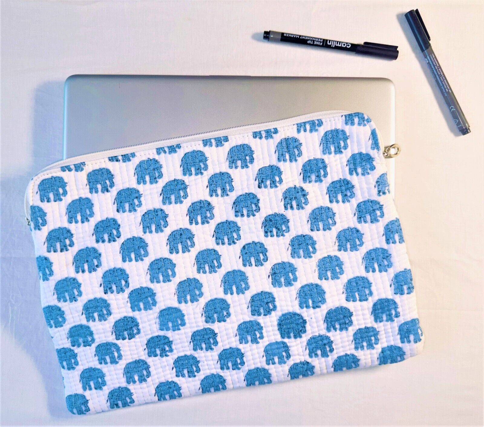 Beautiful Laptop Bag, Hand Block Print Quilted Cotton Floral Print Laptop Bag.