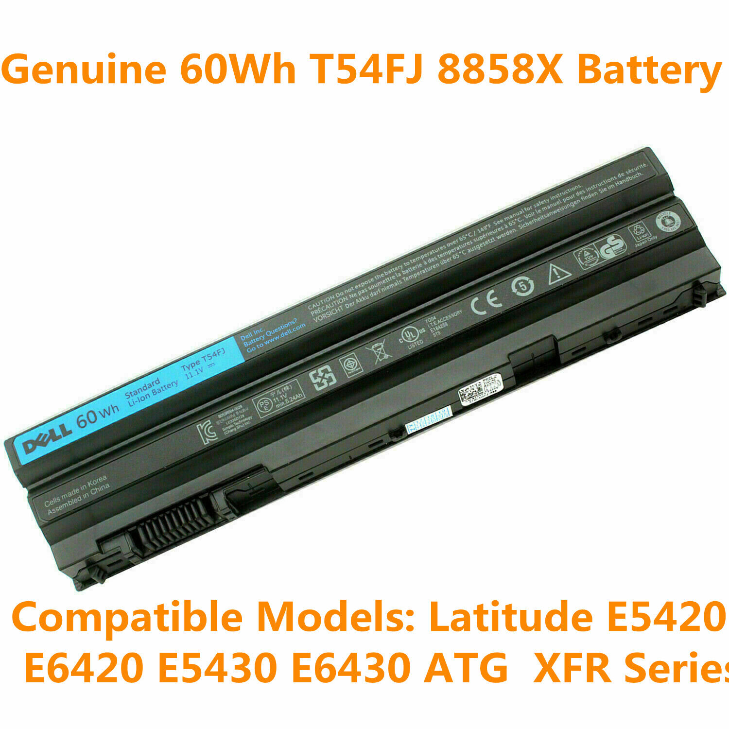 New Genuine T54FJ 8858X Battery for Latitude E6430 E6420 E6520 PRRRF M5Y0X 60Wh