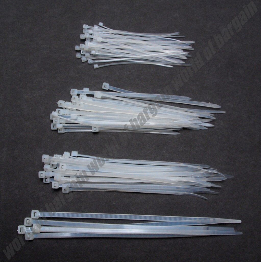 100 pcs CABLE TIES Assorted Sizes White Plastic ZIP Tie Wire Cord Organizer TH30