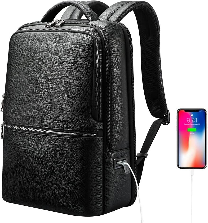BOPAI Genuine Cowhide Leather Backpack, 15.6-inch Laptop Ultra-Premium
