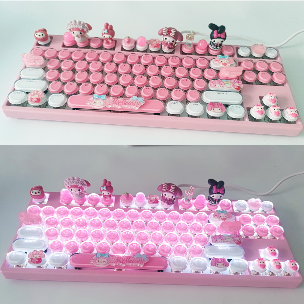My Melody Cinnamoroll Kuromi Mechanical Keyboard Hot Swap USB Wired 87/104 Keys