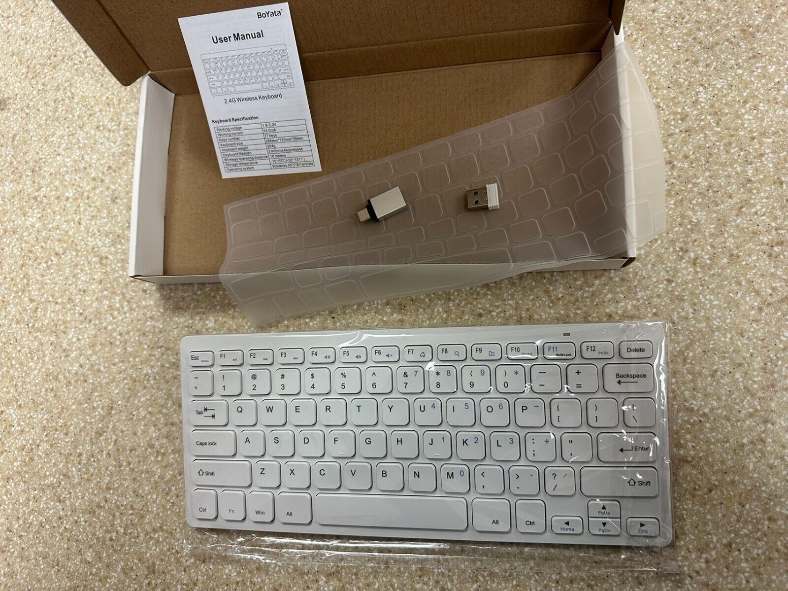 BoYata Wireless Keyboard, Ultra Slim Keyboard with Type-C Converter Compatible
