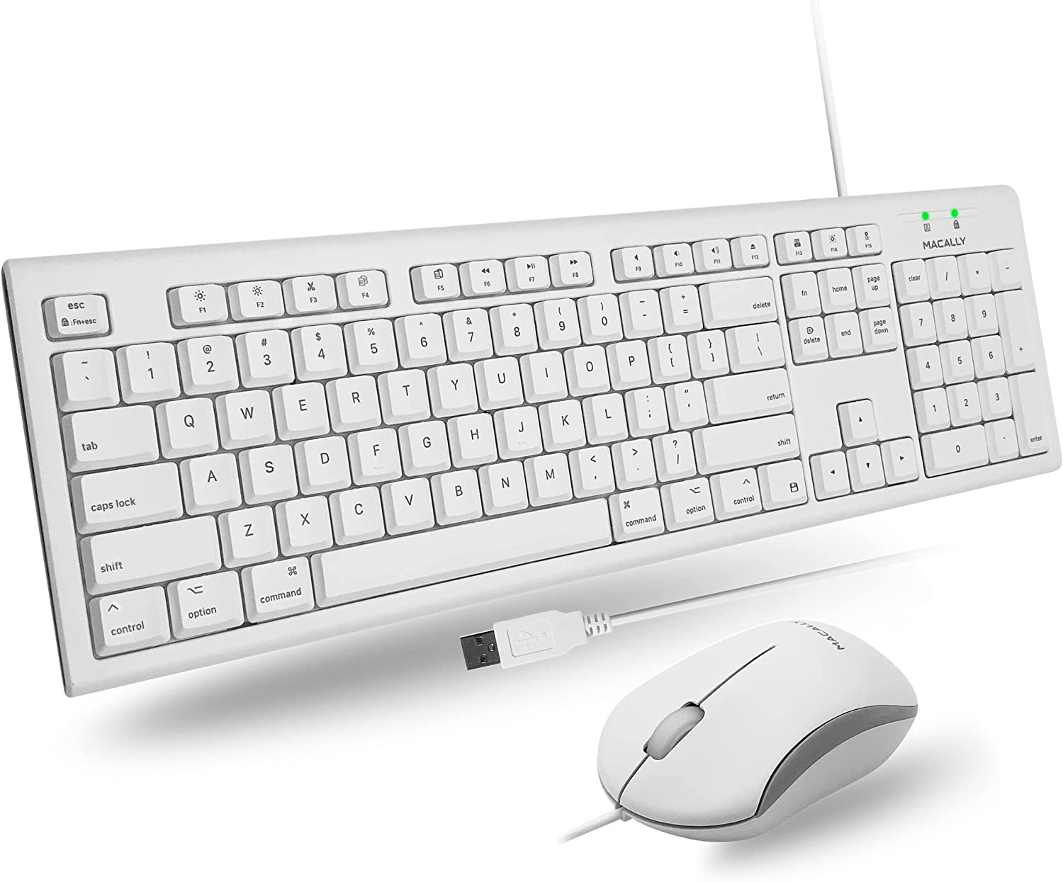 Full Size USB Wired Mac Keyboard and Mouse Combo - Compatible Ergonomic Apple Ke