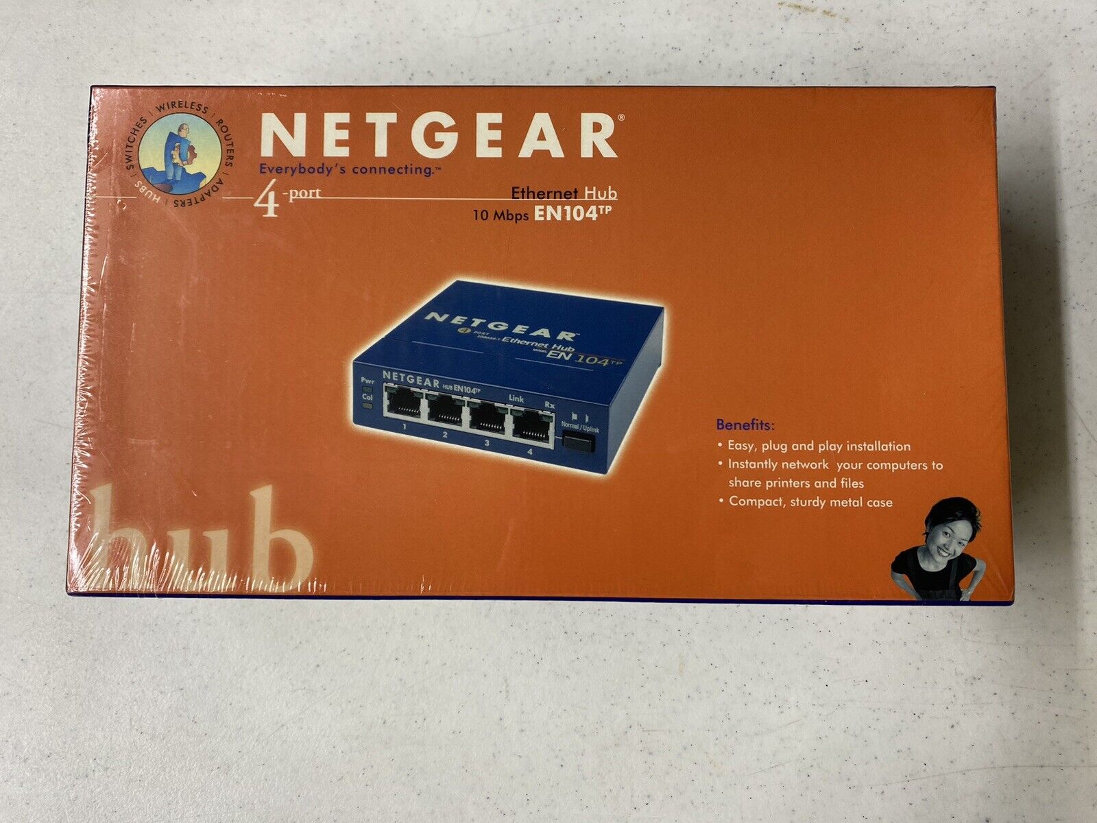Netgear ProSafe Model#EN104TP 4-Port Ethernet Hub 10/100MBPS W/Power Supply NEW