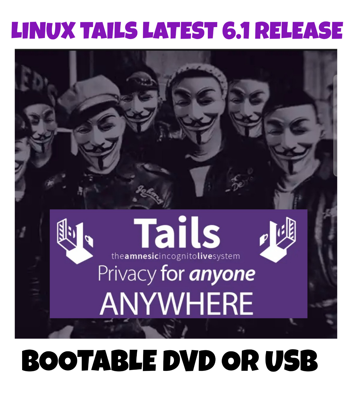LINUX TAILS BRAND NEW 6.2 NEW RELEASE BOOTABLE USB/DVD, SECURE, ANONYMOUS,LIVE