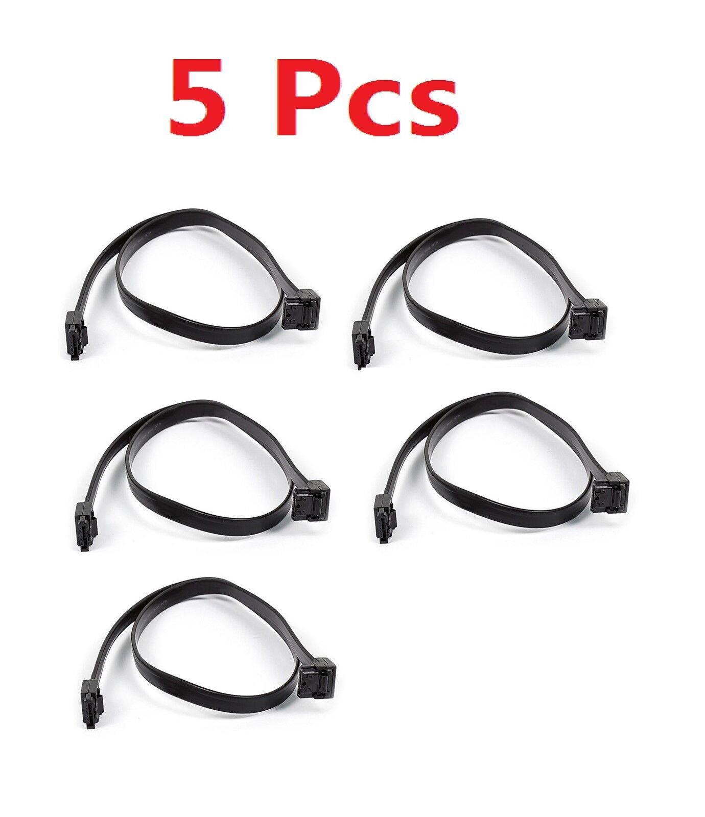 5x 18-Inch SATA III 6.0 Gbps Cable with Locking Latch and 90-Degree Plug - Black