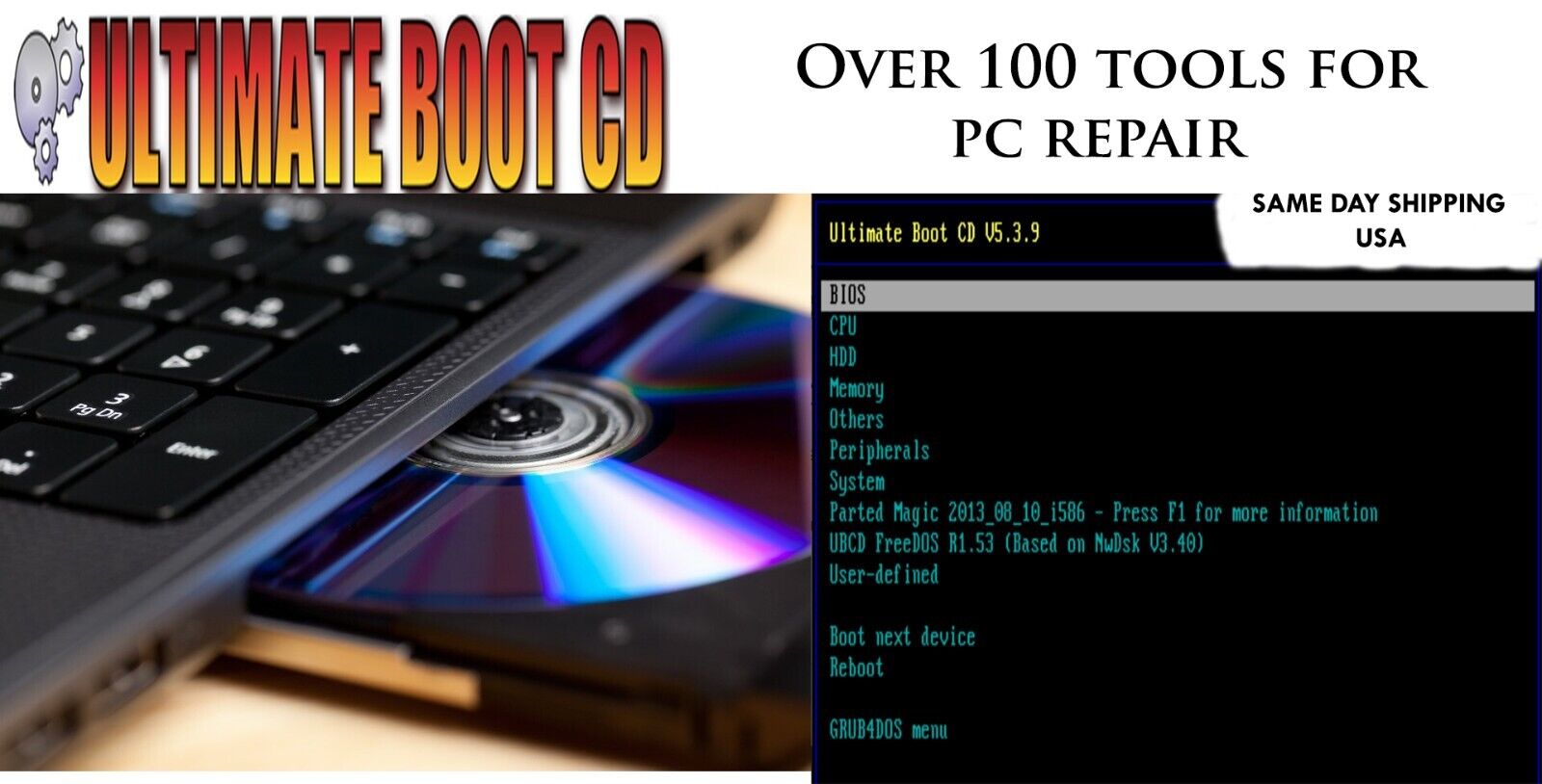 Ultimate Boot CD - Over 100 PC Repair Programs, Laser-Printed Label, AAA+ CD USA