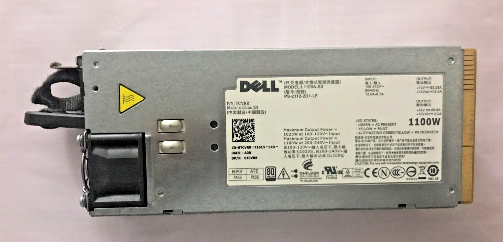 Dell L1100A-S0 TCVRR Poweredge 1100 Watt Server Hot Swap Power Supply