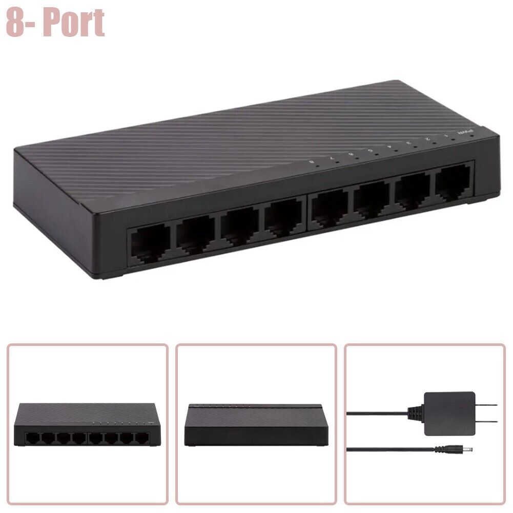 8 Port 10/100Mbps Fast Ethernet Network Unmanaged Switch Desktop Wall Mounting