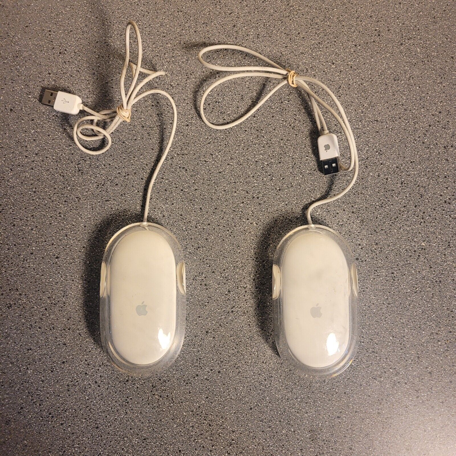 Lot of Two (2) Genuine Apple USB Wired Optical White/Clear Mouse Tested & Works