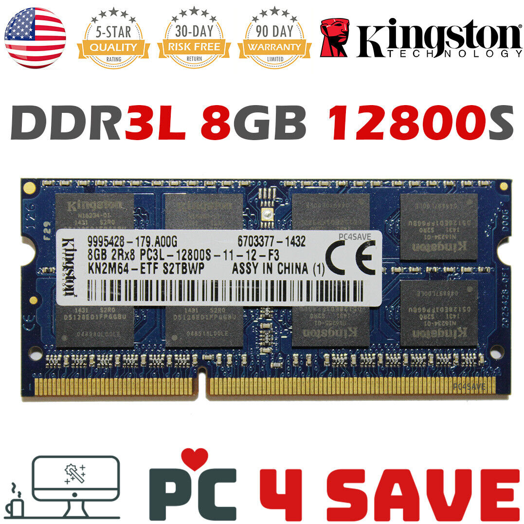 Kingston 8GB DDR3L 1600 MHz 2RX8 PC3L-12800S SODIMM 1.35V 204 Pin Laptop Memory