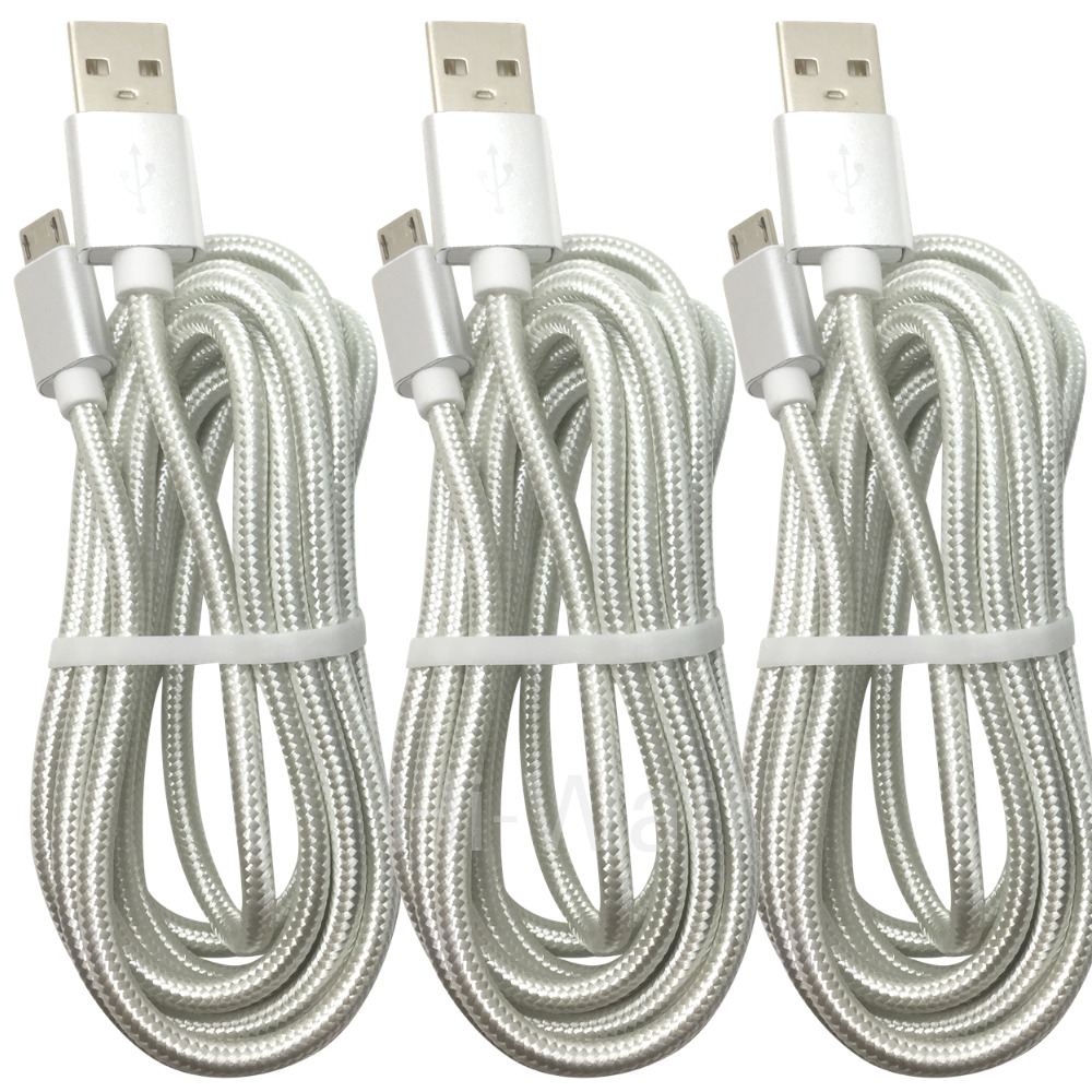 3 PACK 10Ft Extra Long Micro USB Cable Fast Charge Android Charger Charging Cord
