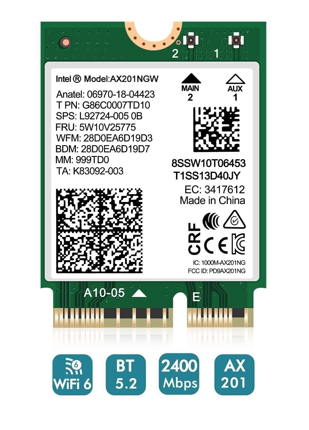 LOT of 10 - INTEL AX201NGW L92724-005 GENUINE HP WIRELESS CARDS