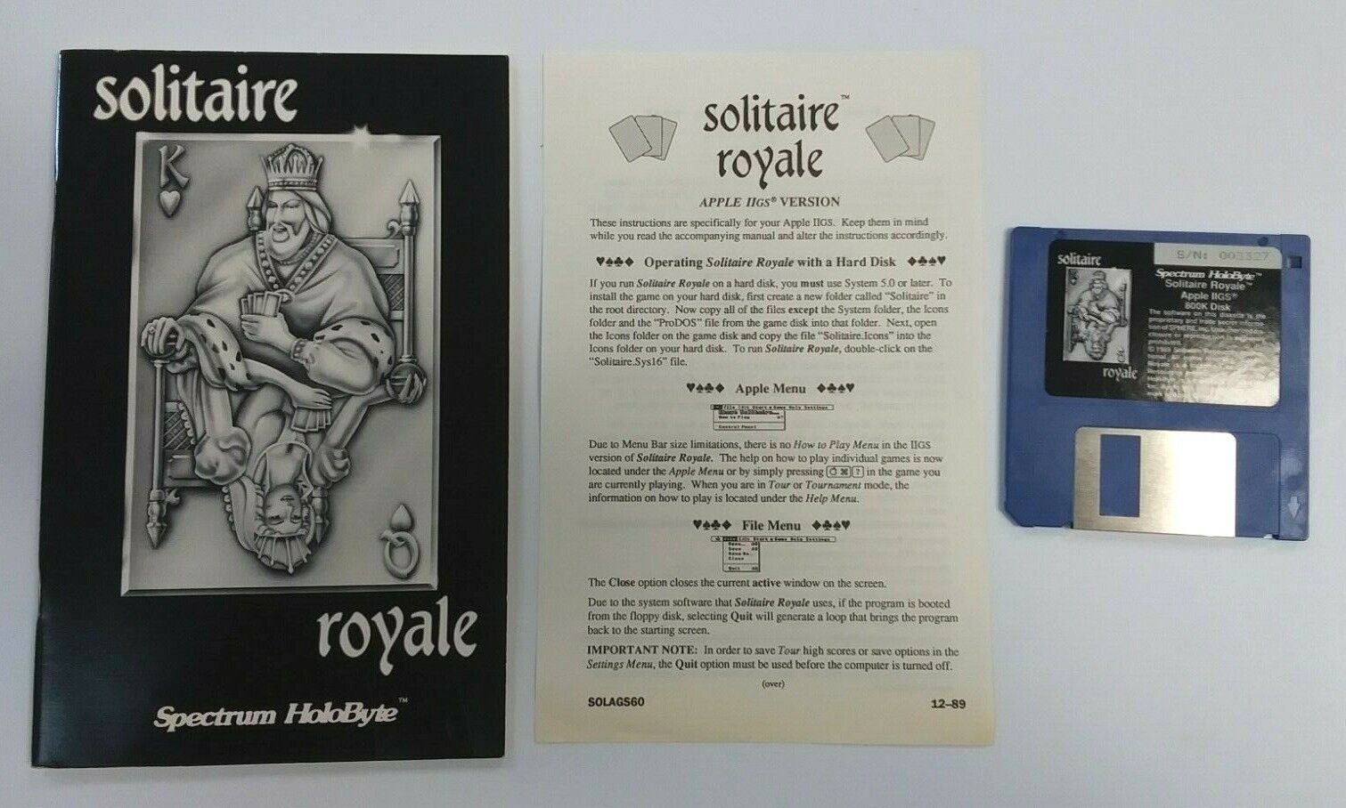Solitaire Royal by Spectrum Holobyte Apple IIGS 1989 Vintage Game RARE