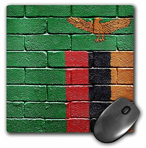 3dRose LLC 8 x 8 x 0.25 Inches Mouse Pad, National Flag of Zambia Painted on Bri