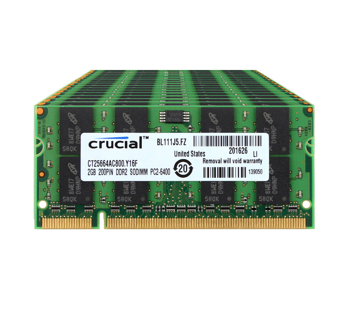 Crucial 10x2GB 2RX8 PC2-6400  DDR2 800Mhz 200Pin SO-DIMM RAM Laptop Memory 20 GB
